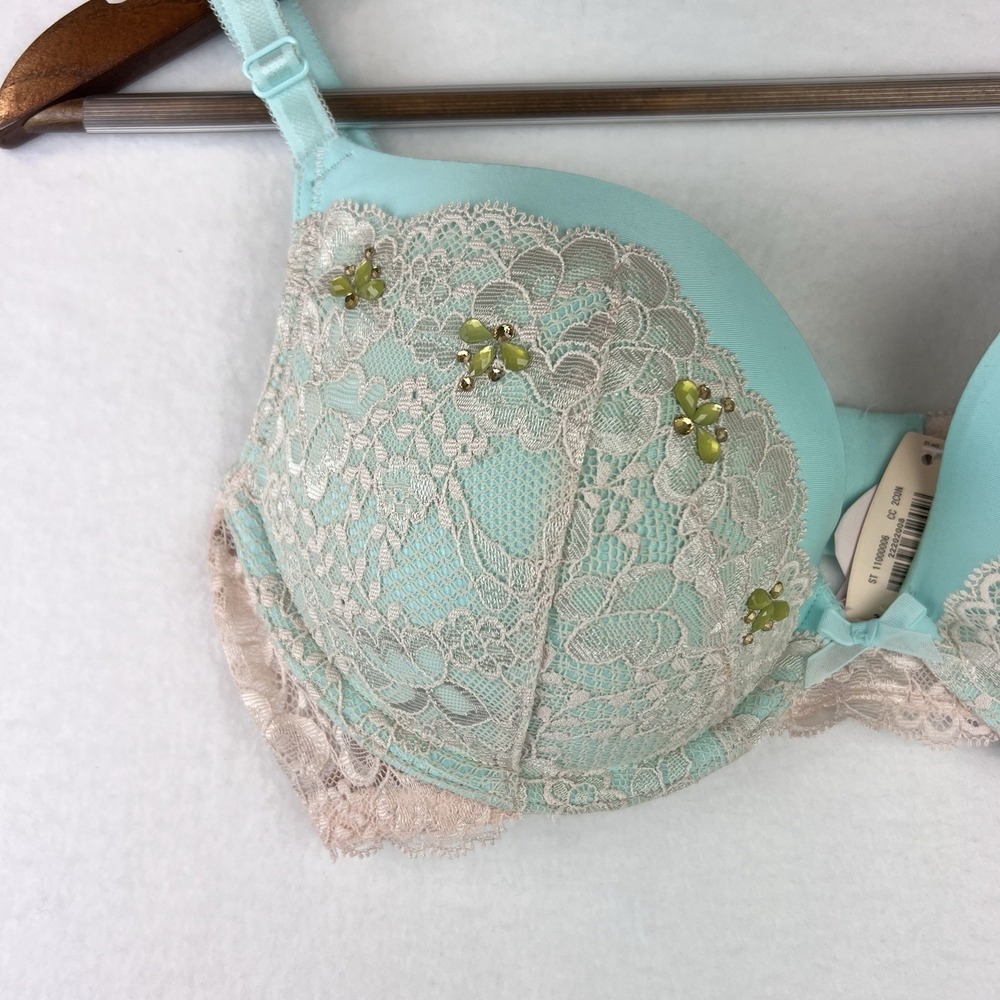 NEW Victoria's Secret DREAM ANGELS Push-Up Bra Blue & Pink Floral Lace 34D - Picture 3 of 7